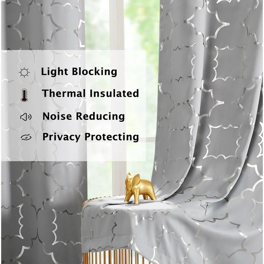 Foil Silver Blackout Window Curtains for Bedroom Living Room 95inch Long